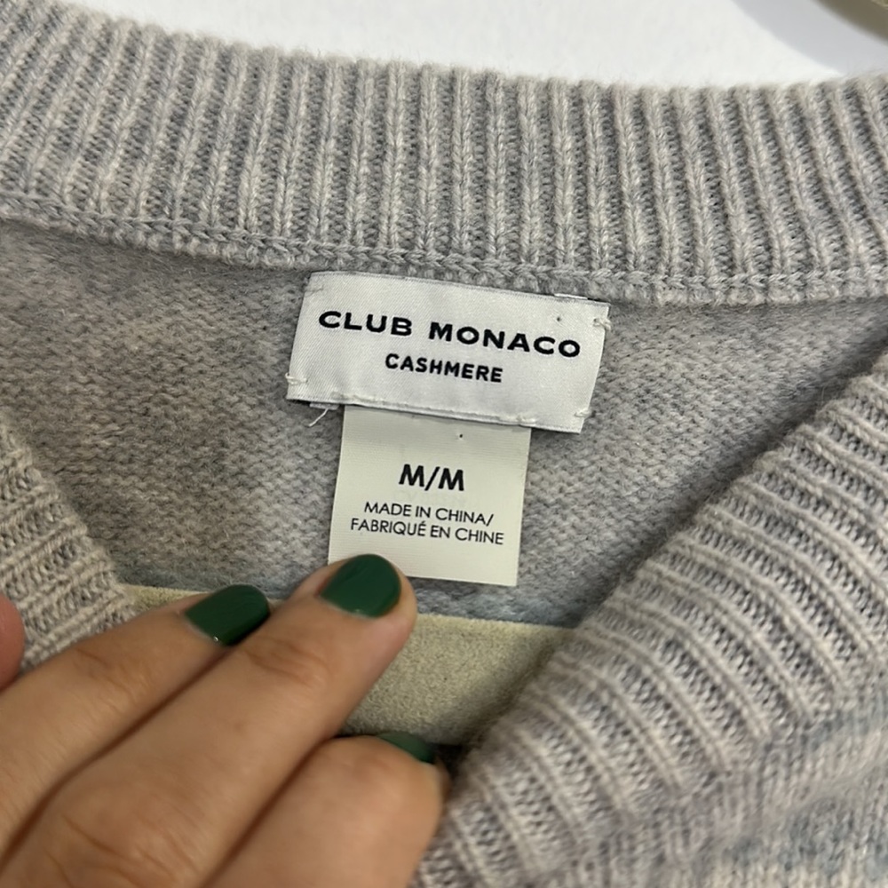 Club Monaco Cashmere grey and blue sweater with striped design Size small medium - Picture 3 of 6